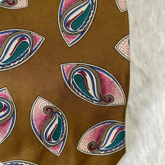 Vintage J. Bernard Tie Necktie 100% Silk Light Brown Eye Paisley Design - Picture 4 of 5